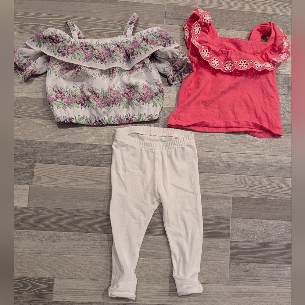 Janie and Jack 2 Shirts And White Leggings Set (3 Items Total) 6-12m